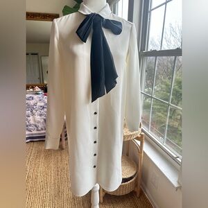 Kate Spade White Long Sleeve Dress with Black Bow